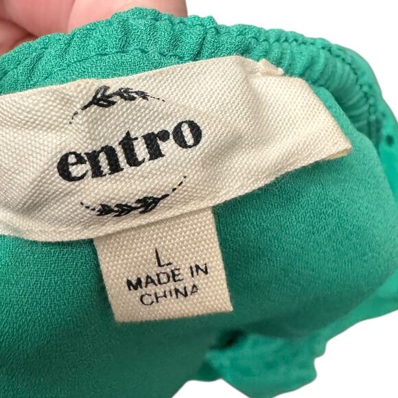 177. ENTRO | Eyelet One Sleeve Green Ruffle Blouse Size Large - Picture 5 of 7
